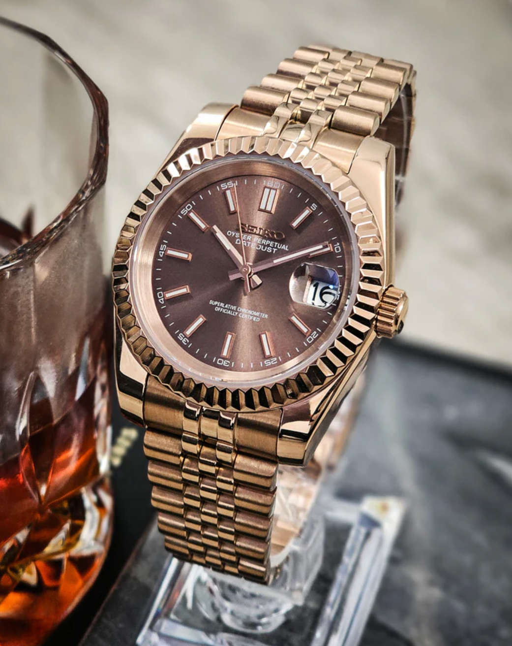 SEIKOJUST FLUTED | ROSE GOLD CHOCOLATE