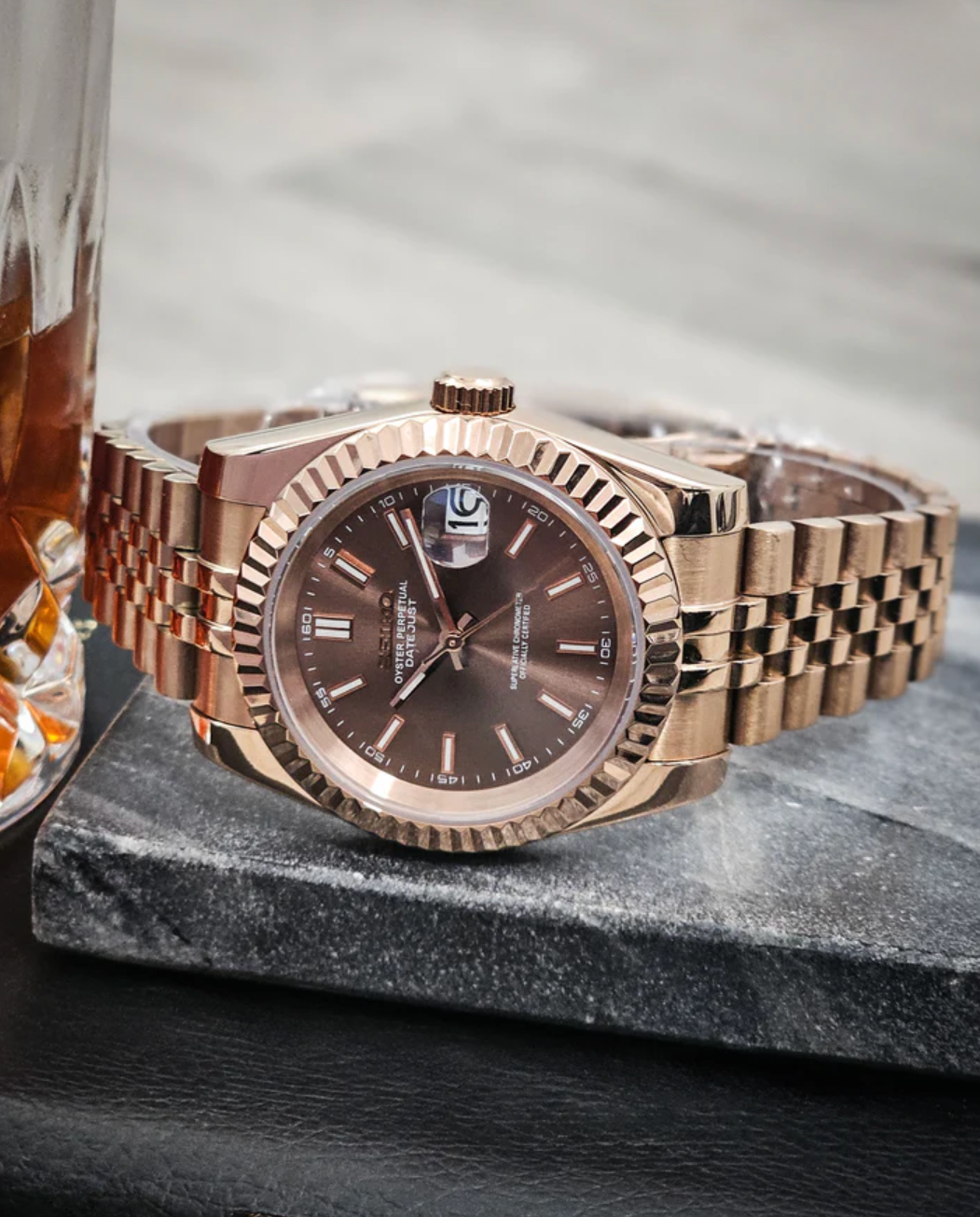 SEIKOJUST FLUTED | ROSE GOLD CHOCOLATE