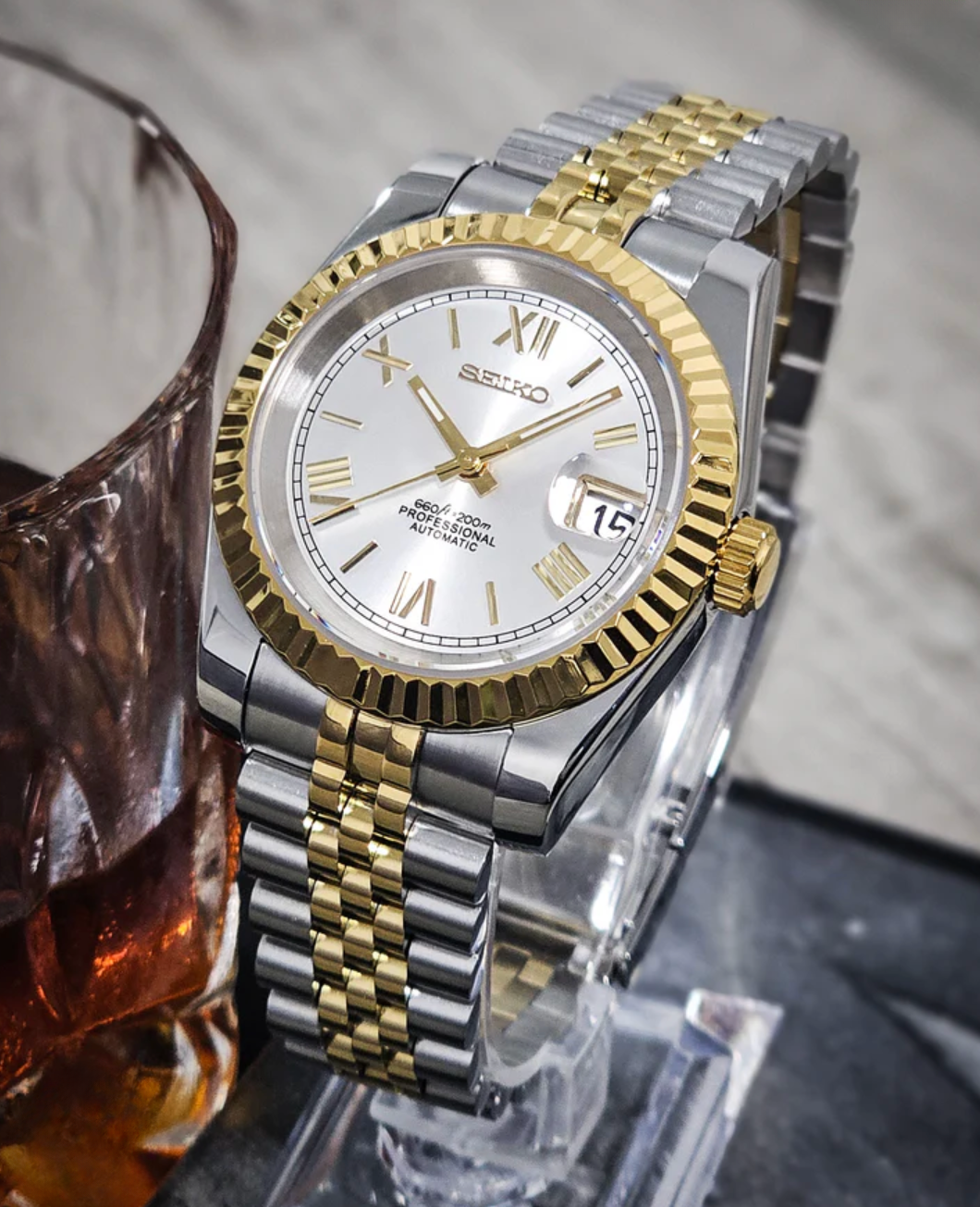 SEIKOJUST FLUTED | TWOTONE WHITE ROMAN