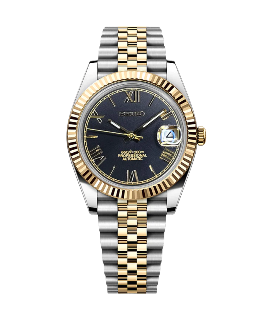 SEIKOJUST FLUTED | TWOTONE BLACK ROMAN