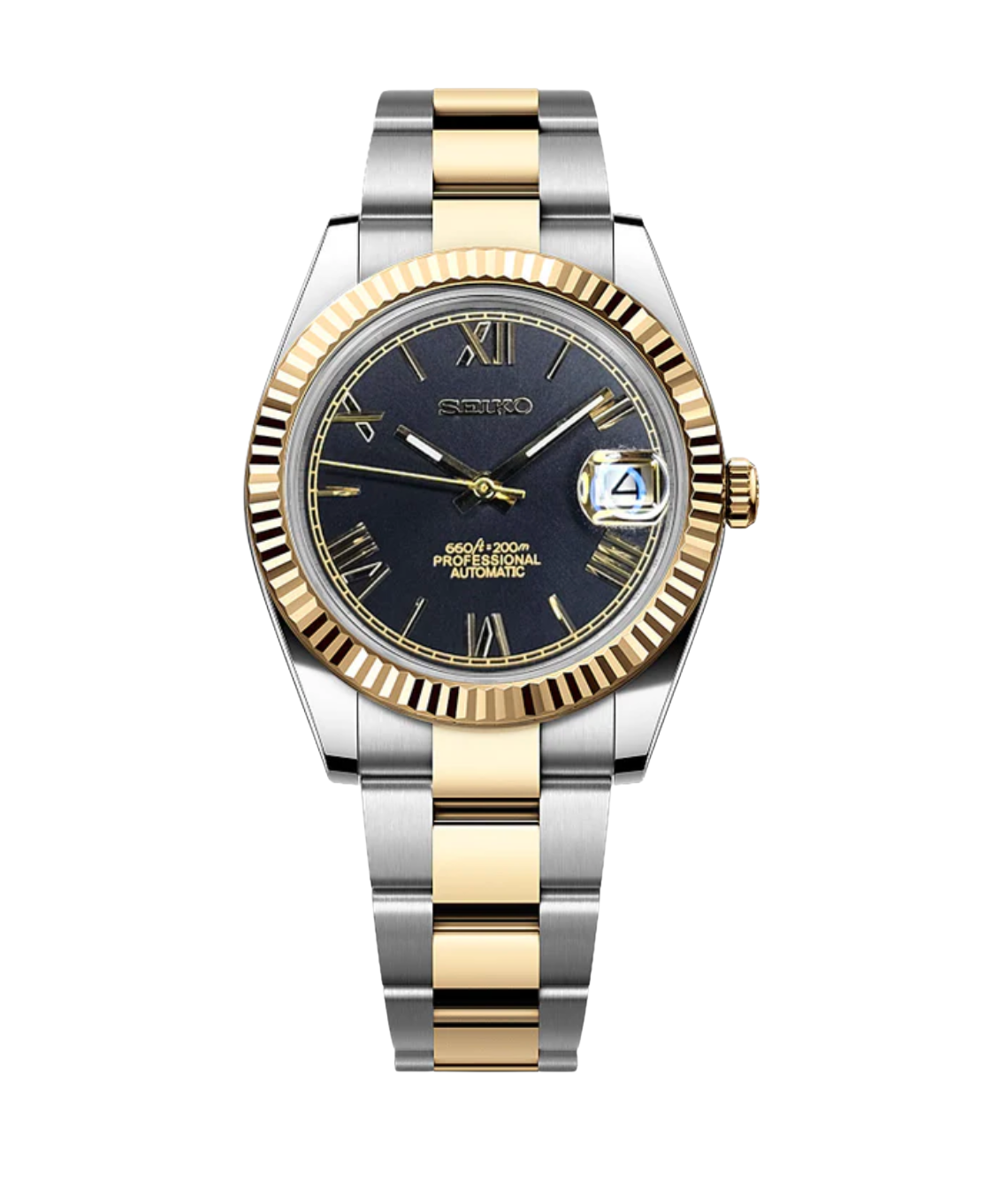 SEIKOJUST FLUTED | TWOTONE BLACK ROMAN